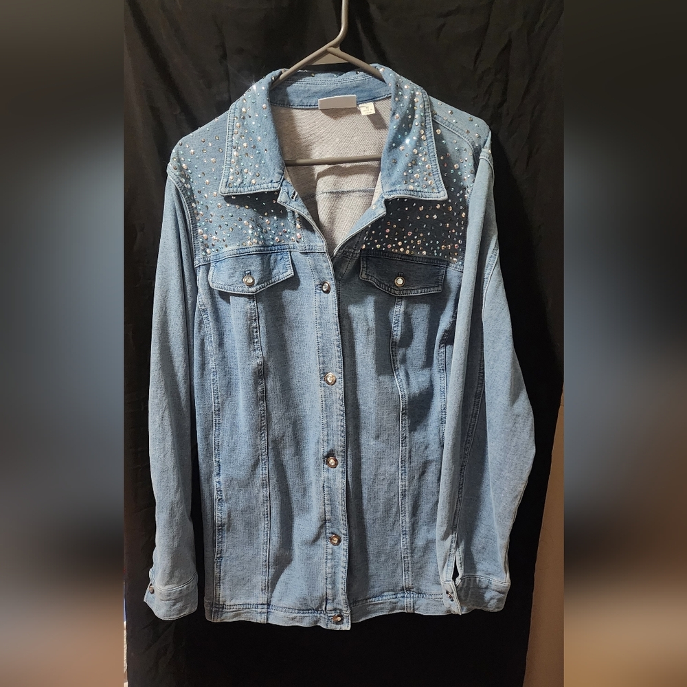Quacker Factory Blue Denim Jacket with Silver Accents